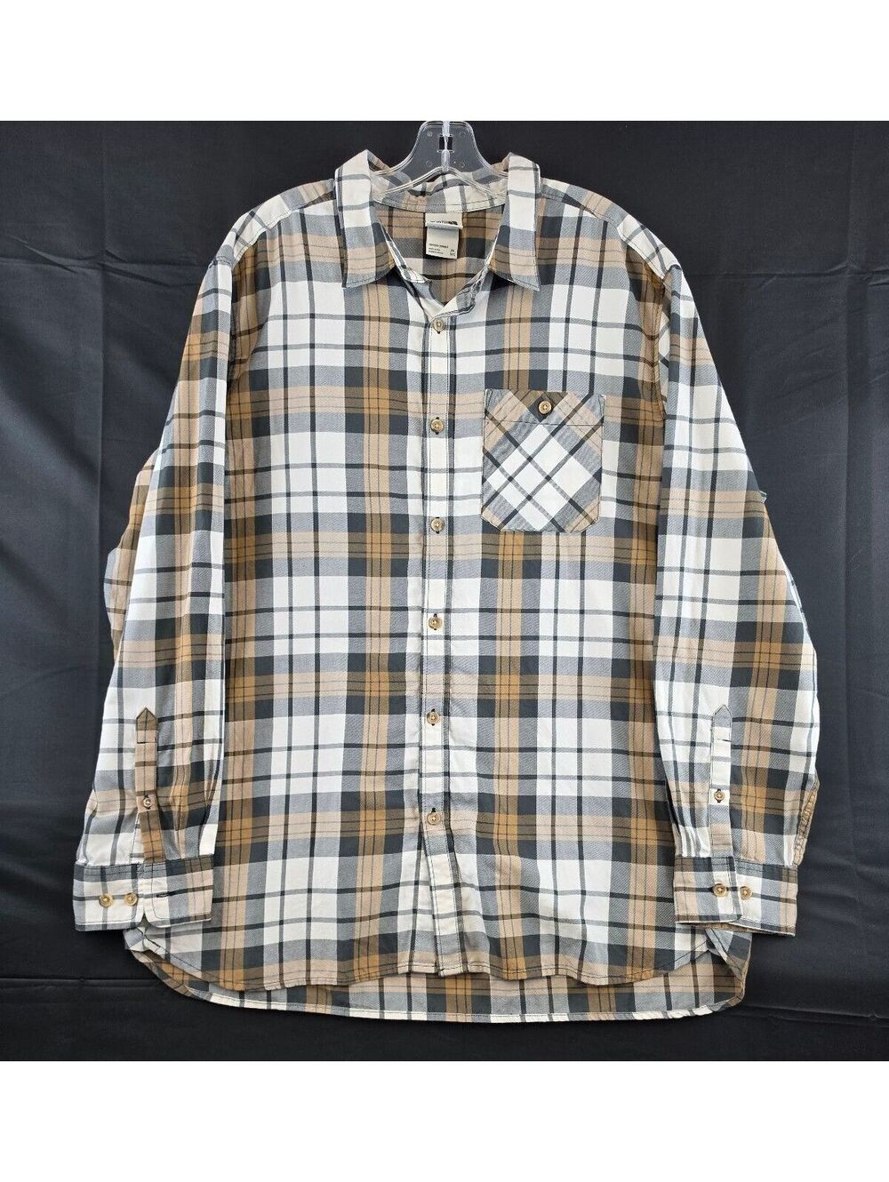 The North Face Men's XXL Plaid Button-Up Shirt Cotton Blend Tan Black White